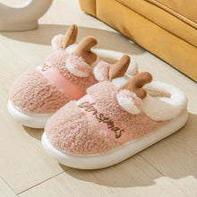 将图片加载到图库查看器，New Thick Sole Christmas Deer Slippers Women Men Indoor Warm Slipper Soft Plush Home Floor Winter Platform Shoes Boys And Girls House Slippers Kids Animal Indoor Slipper Fuzzy Toddler Home Shoes
