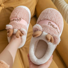 将图片加载到图库查看器，New Thick Sole Christmas Deer Slippers Women Men Indoor Warm Slipper Soft Plush Home Floor Winter Platform Shoes Boys And Girls House Slippers Kids Animal Indoor Slipper Fuzzy Toddler Home Shoes
