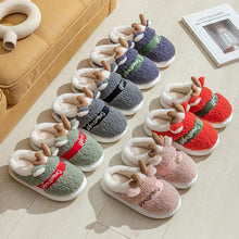 将图片加载到图库查看器，New Thick Sole Christmas Deer Slippers Women Men Indoor Warm Slipper Soft Plush Home Floor Winter Platform Shoes Boys And Girls House Slippers Kids Animal Indoor Slipper Fuzzy Toddler Home Shoes
