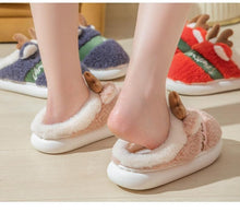 将图片加载到图库查看器，New Thick Sole Christmas Deer Slippers Women Men Indoor Warm Slipper Soft Plush Home Floor Winter Platform Shoes Boys And Girls House Slippers Kids Animal Indoor Slipper Fuzzy Toddler Home Shoes
