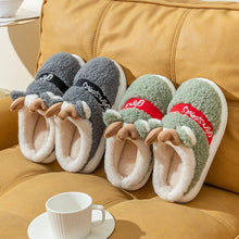 将图片加载到图库查看器，New Thick Sole Christmas Deer Slippers Women Men Indoor Warm Slipper Soft Plush Home Floor Winter Platform Shoes Boys And Girls House Slippers Kids Animal Indoor Slipper Fuzzy Toddler Home Shoes
