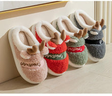 将图片加载到图库查看器，New Thick Sole Christmas Deer Slippers Women Men Indoor Warm Slipper Soft Plush Home Floor Winter Platform Shoes Boys And Girls House Slippers Kids Animal Indoor Slipper Fuzzy Toddler Home Shoes
