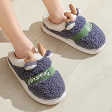 将图片加载到图库查看器，New Thick Sole Christmas Deer Slippers Women Men Indoor Warm Slipper Soft Plush Home Floor Winter Platform Shoes Boys And Girls House Slippers Kids Animal Indoor Slipper Fuzzy Toddler Home Shoes

