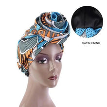 Load image into Gallery viewer, New Vintage African Print Stretch Bandana Head Wrap Long Scarf satin Floral Women Party Turban Headwear Cap Hair Accessories

