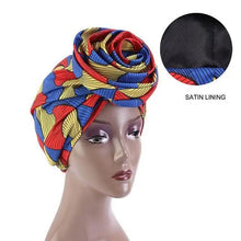 Load image into Gallery viewer, New Vintage African Print Stretch Bandana Head Wrap Long Scarf satin Floral Women Party Turban Headwear Cap Hair Accessories
