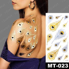 将图片加载到图库查看器，New Waterproof Temporary Tattoo Sticker Golden Silver Flower Jewelry Flash Fashion Different Design Tattoos For Womens
