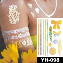 将图片加载到图库查看器，New Waterproof Temporary Tattoo Sticker Golden Silver Flower Jewelry Flash Fashion Different Design Tattoos For Womens

