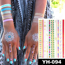 将图片加载到图库查看器，New Waterproof Temporary Tattoo Sticker Golden Silver Flower Jewelry Flash Fashion Different Design Tattoos For Womens
