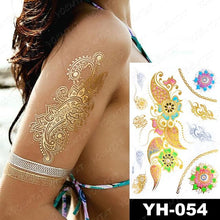 将图片加载到图库查看器，New Waterproof Temporary Tattoo Sticker Golden Silver Flower Jewelry Flash Fashion Different Design Tattoos For Womens
