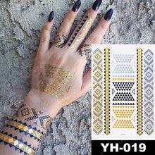 将图片加载到图库查看器，New Waterproof Temporary Tattoo Sticker Golden Silver Flower Jewelry Flash Fashion Different Design Tattoos For Womens
