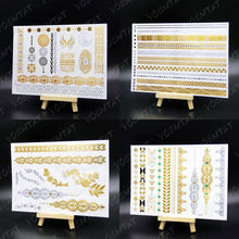 将图片加载到图库查看器，New Waterproof Temporary Tattoo Sticker Golden Silver Flower Jewelry Flash Fashion Different Design Tattoos For Womens

