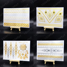 将图片加载到图库查看器，New Waterproof Temporary Tattoo Sticker Golden Silver Flower Jewelry Flash Fashion Different Design Tattoos For Womens
