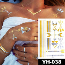 将图片加载到图库查看器，New Waterproof Temporary Tattoo Sticker Golden Silver Flower Jewelry Flash Fashion Different Design Tattoos For Womens
