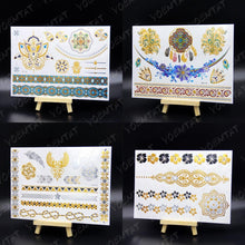 将图片加载到图库查看器，New Waterproof Temporary Tattoo Sticker Golden Silver Flower Jewelry Flash Fashion Different Design Tattoos For Womens
