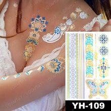 将图片加载到图库查看器，New Waterproof Temporary Tattoo Sticker Golden Silver Flower Jewelry Flash Fashion Different Design Tattoos For Womens
