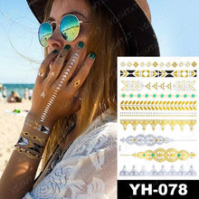 将图片加载到图库查看器，New Waterproof Temporary Tattoo Sticker Golden Silver Flower Jewelry Flash Fashion Different Design Tattoos For Womens
