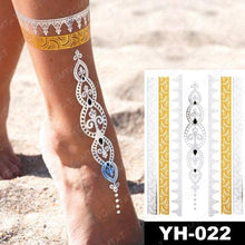 将图片加载到图库查看器，New Waterproof Temporary Tattoo Sticker Golden Silver Flower Jewelry Flash Fashion Different Design Tattoos For Womens
