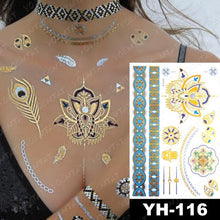 将图片加载到图库查看器，New Waterproof Temporary Tattoo Sticker Golden Silver Flower Jewelry Flash Fashion Different Design Tattoos For Womens

