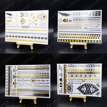 将图片加载到图库查看器，New Waterproof Temporary Tattoo Sticker Golden Silver Flower Jewelry Flash Fashion Different Design Tattoos For Womens
