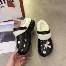 Load image into Gallery viewer, New Winter Crystal Shallow Home Cotton Shoes Flats Flip Flops Women Casual Warm Hollow Short Plush Slippers Unisex Garden Clogs Shoes Classic Lined Clog Warm And Fuzzy Slippers Indoor Soft Comfortable Clogs
