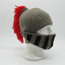 将图片加载到图库查看器，New Winter Handmade Funny Hats Cool Red Tassel Roman Knight Helmet Mask Beanies Cosplay Caps Men Women Gag Party Gifts Men's Handmade Beanie Knit Funny Hat Cosplay Roman Knight Helmet Cap Wig Beard Hats Handmade Knit Warm Winter Caps Ski Funny Mask Beanie
