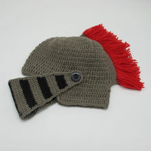将图片加载到图库查看器，New Winter Handmade Funny Hats Cool Red Tassel Roman Knight Helmet Mask Beanies Cosplay Caps Men Women Gag Party Gifts Men's Handmade Beanie Knit Funny Hat Cosplay Roman Knight Helmet Cap Wig Beard Hats Handmade Knit Warm Winter Caps Ski Funny Mask Beanie
