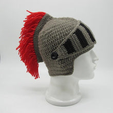 将图片加载到图库查看器，New Winter Handmade Funny Hats Cool Red Tassel Roman Knight Helmet Mask Beanies Cosplay Caps Men Women Gag Party Gifts Men's Handmade Beanie Knit Funny Hat Cosplay Roman Knight Helmet Cap Wig Beard Hats Handmade Knit Warm Winter Caps Ski Funny Mask Beanie
