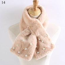 Load image into Gallery viewer, New Winter Solid Color Warm Thicken Soft Collar Scarf Faux Rabbit Fur Neckerchief Plush Warm Hot Scarfs Cross Collar Scarf Shawl Solid With Pearl Elegant For Women

