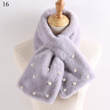 Load image into Gallery viewer, New Winter Solid Color Warm Thicken Soft Collar Scarf Faux Rabbit Fur Neckerchief Plush Warm Hot Scarfs Cross Collar Scarf Shawl Solid With Pearl Elegant For Women
