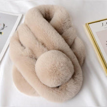 Load image into Gallery viewer, New Winter Solid Color Warm Thicken Soft Collar Scarf Faux Rabbit Fur Neckerchief Plush Warm Hot Scarfs Cross Collar Scarf Shawl Solid With Pearl Elegant For Women

