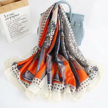Load image into Gallery viewer, New Women Autumn Winter Fashion Silk Scarf Shawl Beach Headband Female Casual Wear Beach Friendly Spring Silk Scarf Flower Print Silk Scarves Shawls and Wraps Long Size Beach Stoles
