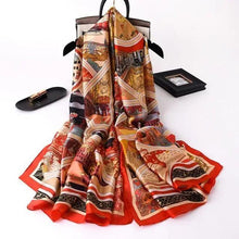 Load image into Gallery viewer, New Women Autumn Winter Fashion Silk Scarf Shawl Beach Headband Female Casual Wear Beach Friendly Spring Silk Scarf Flower Print Silk Scarves Shawls and Wraps Long Size Beach Stoles

