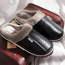 Load image into Gallery viewer, New Women Men Winter House Slippers PU Leather Cute Plush Slip On Fluffy Warm Casual Shoes  House Slippers Memory Foam Comfy Fuzzy Soft Slip On Indoor Slippers For Men

