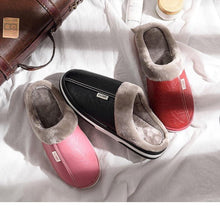 Load image into Gallery viewer, New Women Men Winter House Slippers PU Leather Cute Plush Slip On Fluffy Warm Casual Shoes  House Slippers Memory Foam Comfy Fuzzy Soft Slip On Indoor Slippers For Men
