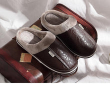 Load image into Gallery viewer, New Women Men Winter House Slippers PU Leather Cute Plush Slip On Fluffy Warm Casual Shoes  House Slippers Memory Foam Comfy Fuzzy Soft Slip On Indoor Slippers For Men
