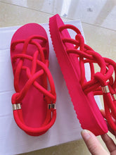 Load image into Gallery viewer, New Women Summer Casual Slides Comfortable Flax Slippers Striped Bow Linen Flip Flops Platform Flat Sandals For Women Casual Summer Cute Open Toe Ladies Sandals

