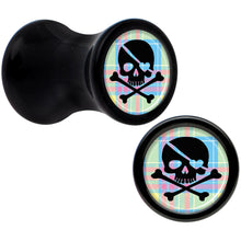 Load image into Gallery viewer, Black Acrylic Pink Green Plaid Heart Skull Saddle Plug Set 4G
