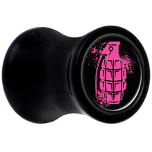 Load image into Gallery viewer, Black Acrylic Pink Grenade Saddle Plug Set 2G
