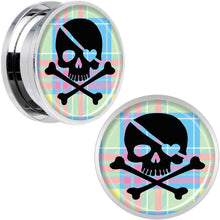 将图片加载到图库查看器，Pink Green Plaid Heart Skull Steel Screw Fit Plug Set 20mm

