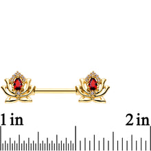 Load image into Gallery viewer, 9/16 Red Clear Gem Gold PVD Red Hot Lotus Flower Nipple Barbell Set
