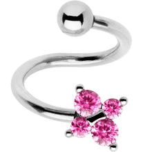 Load image into Gallery viewer, Pink CZ Gem Flower Cluster Spiral Twister Top Mount Belly Ring
