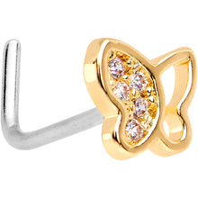 Load image into Gallery viewer, 20G 1/4 Clear CZ Gem Gold Tone Butterfly L Shaped Nose Ring
