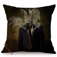Load image into Gallery viewer, Nordic Art Posters Style Pillow Covers Decorative Cushion Cover Zebra Giraffe Elephant Horse Fashion Animal Wearing Hat Sofa Throw Pillow Case
