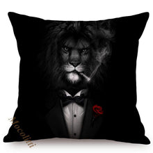 Load image into Gallery viewer, Nordic Art Posters Style Pillow Covers Decorative Cushion Cover Zebra Giraffe Elephant Horse Fashion Animal Wearing Hat Sofa Throw Pillow Case

