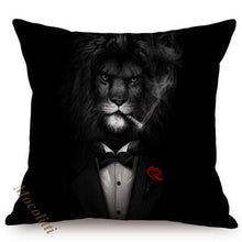Load image into Gallery viewer, Nordic Art Posters Style Pillow Covers Decorative Cushion Cover Zebra Giraffe Elephant Horse Fashion Animal Wearing Hat Sofa Throw Pillow Case
