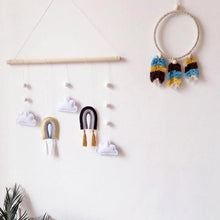 将图片加载到图库查看器，Nordic Healthier Style Cute Felt Clouds Shape Handmade Wall Hanging Fairy Tales Ornament Wooden Stick Tassel Pendant Hanging Ornaments For Kids Room Decoration Photography Props

