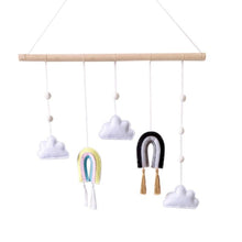 将图片加载到图库查看器，Nordic Healthier Style Cute Felt Clouds Shape Handmade Wall Hanging Fairy Tales Ornament Wooden Stick Tassel Pendant Hanging Ornaments For Kids Room Decoration Photography Props

