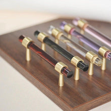 将图片加载到图库查看器，Nordic Modern Wardrobe Dresser Drawer Pull Cabinet Door Handle Knobs Cabinet Handle Pure Copper Double Hole Crystal Handle Brass Walnut Kitchen Wardrobe Cabinet Hardware Pull Handle Adjustable Hole
