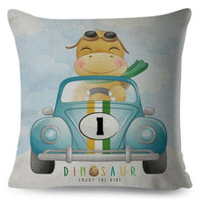Load image into Gallery viewer, Nordic Style Pillow Cover Cute Cartoon Animal Drive Dinosaur Car Polyester Cotton Cushion Cover For Sofa Home Kids Room Throw Pillow Case Cover Dinosaur Cartoon Gray Soft Pillow Case For Decorative Bedroom Livingroom Sofa Farm House Cushion Covers
