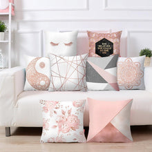 将图片加载到图库查看器，Nordic Style Pillow Covers Plant Letter Flower Geometric Sofa Cushion cover Headrest Pink Party Decorations Gift For Kids Geometric Decorative Throw Pillow Covers Square Cotton Cushion Covers Outdoor Sofa Home Pillow Covers
